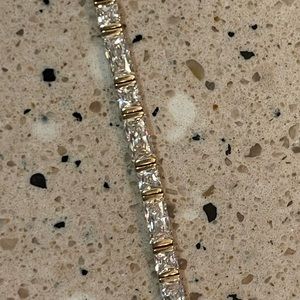 Diamonique 14k Gold Tennis Bracelet Baguettes and Emerald cut